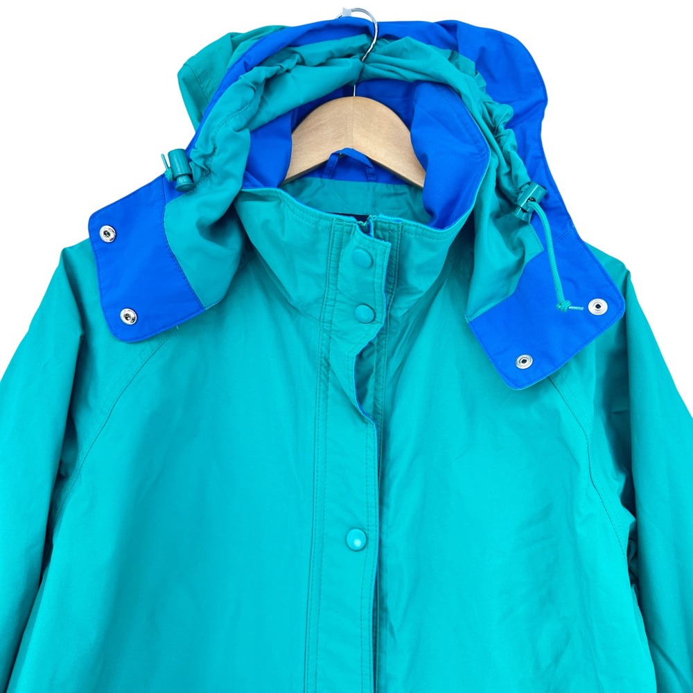 VTG Lands End Gore-Tex Rain Jacket Womens Medium Teal Blue Hooded USA 90s 1990s